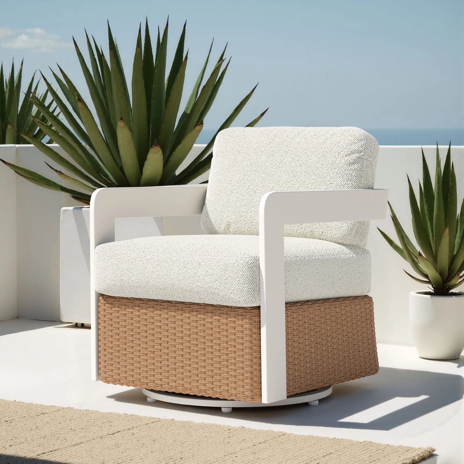 Zuo Gelo Swivel Chair White & Brown outd