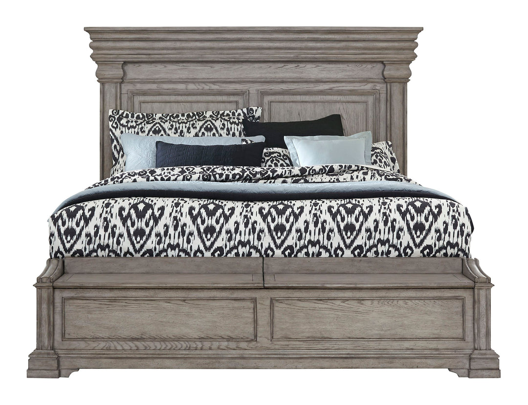 Madison Ridge Heritage Taupe King Panel Bed With Blanket Chest Footboard - P091-BR-K4