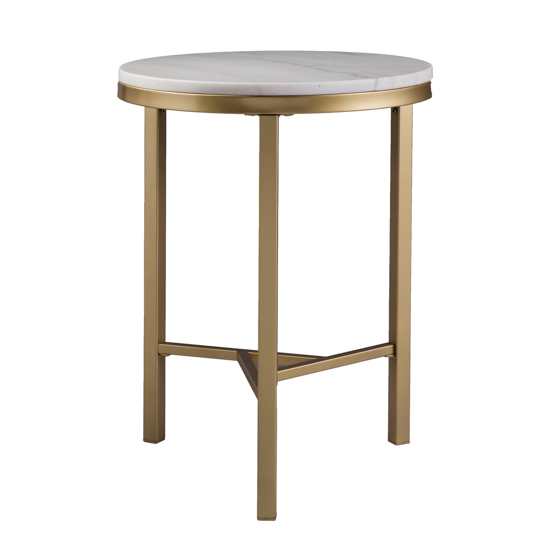 American Home Furniture | SEI Furniture - Garza Marble Side Table - Midcentury Modern Style - Champagne w/ Ivory Marble