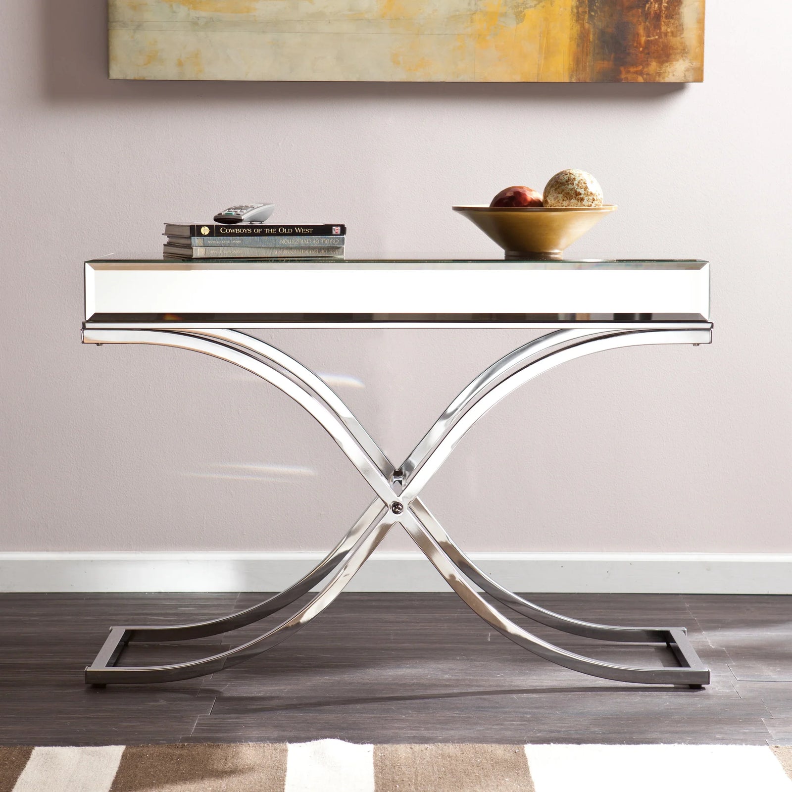 SEI Furniture Ava Mirrored Console Table - Chrome CONSOLE TABLES