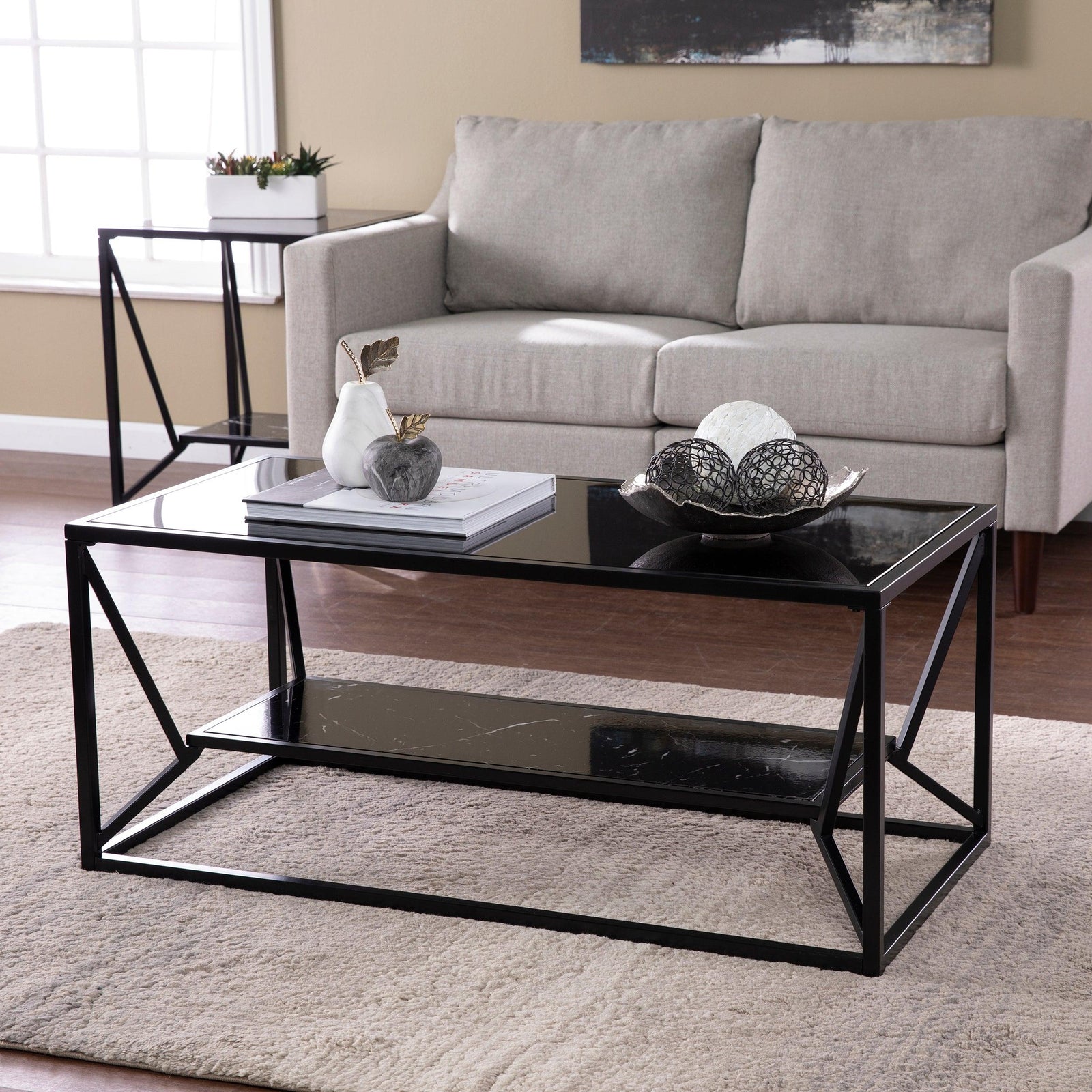 SEI Furniture Argall Glass-Top Cocktail Table w/ Storage COFFEE TABLES