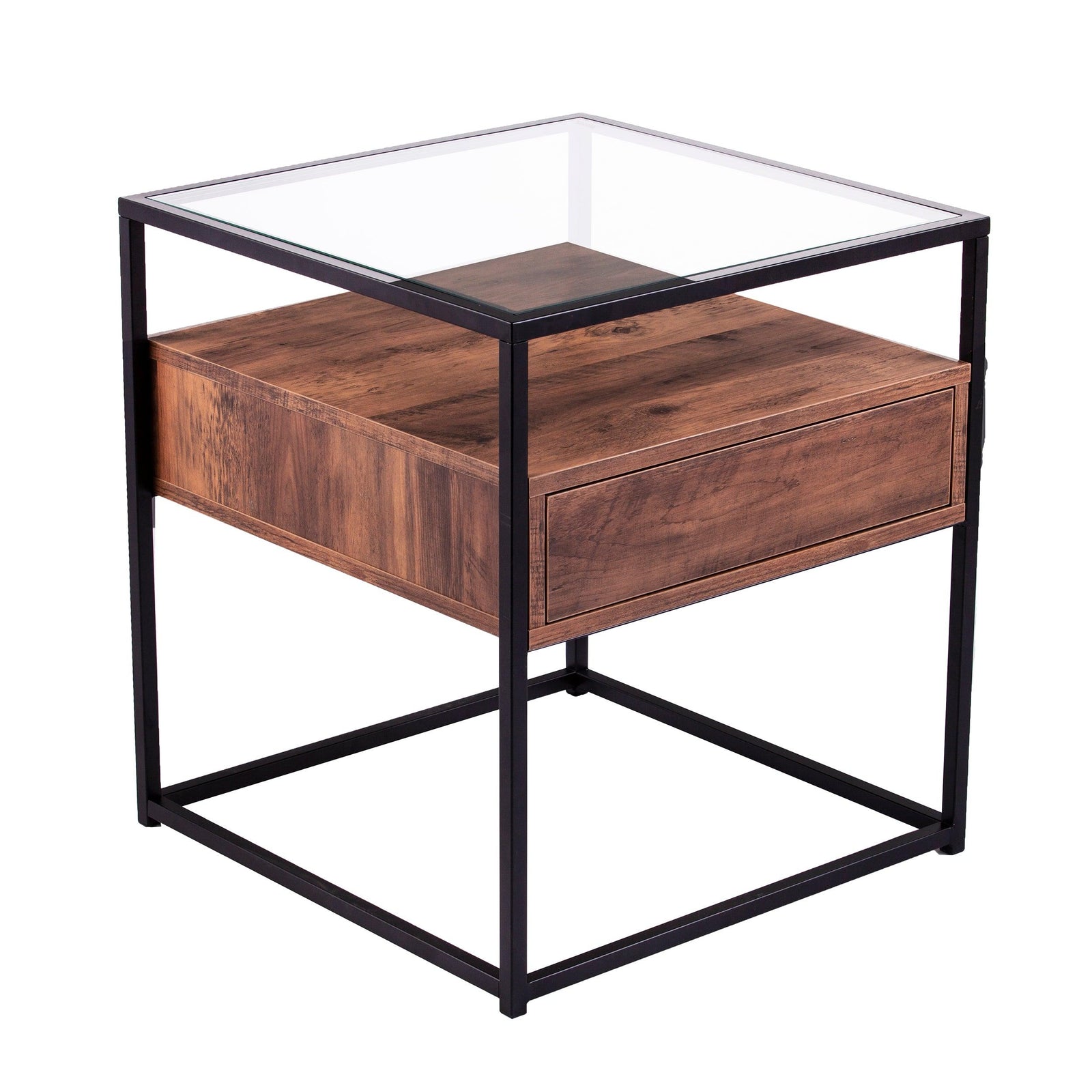 SEI Furniture Olivern Glass-Top End Table w/ Storage ACCENT TABLES