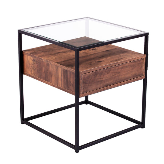 SEI Furniture Olivern Glass-Top End Table w/ Storage ACCENT TABLES