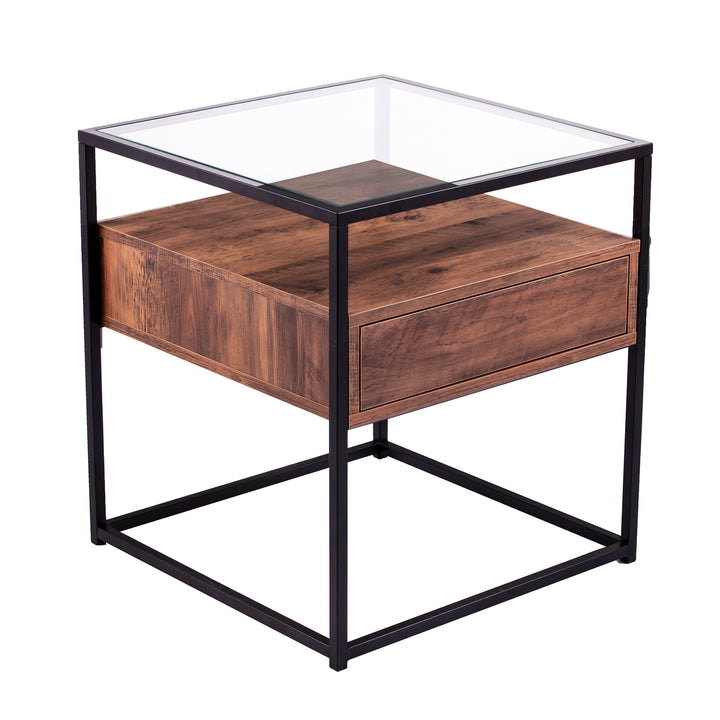 American Home Furniture | SEI Furniture - Olivern Glass-Top End Table w/ Storage