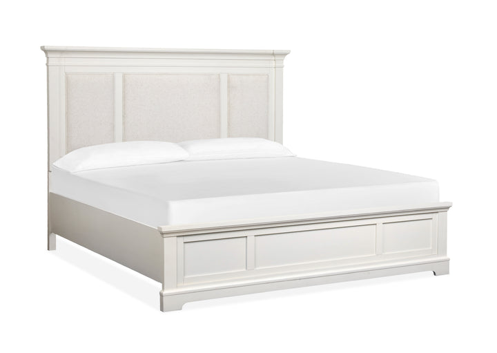 Kingston Whisper White And Cerused Nutmeg Queen Upholstered Panel Bed - B6407-55