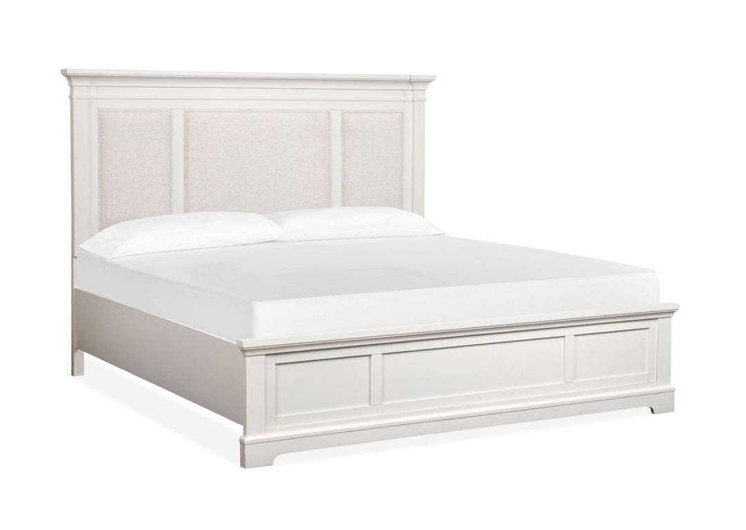 Kingston Whisper White And Cerused Nutmeg King Upholstered Panel Bed - B6407-65