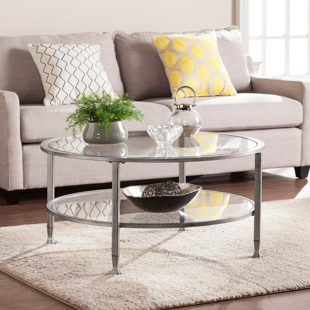 American Home Furniture | SEI Furniture - Jaymes Metal/Glass Round Cocktail Table - Silver