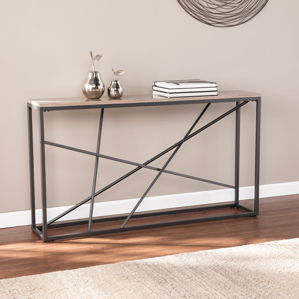American Home Furniture | SEI Furniture - Arendal Faux Stone Skinny Console Table - Grey