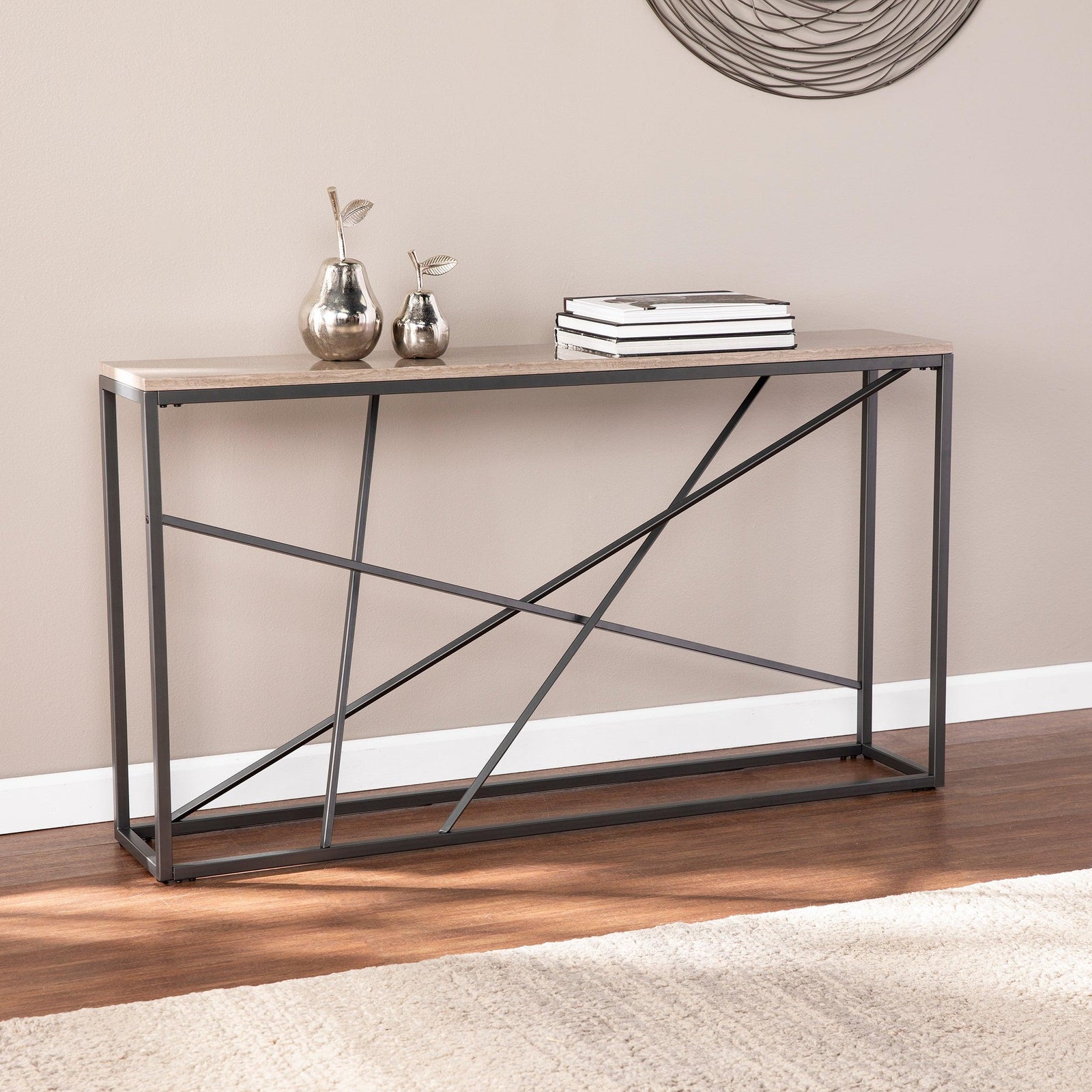 SEI Furniture Arendal Faux Stone Skinny Console Table - Grey CONSOLE TABLES