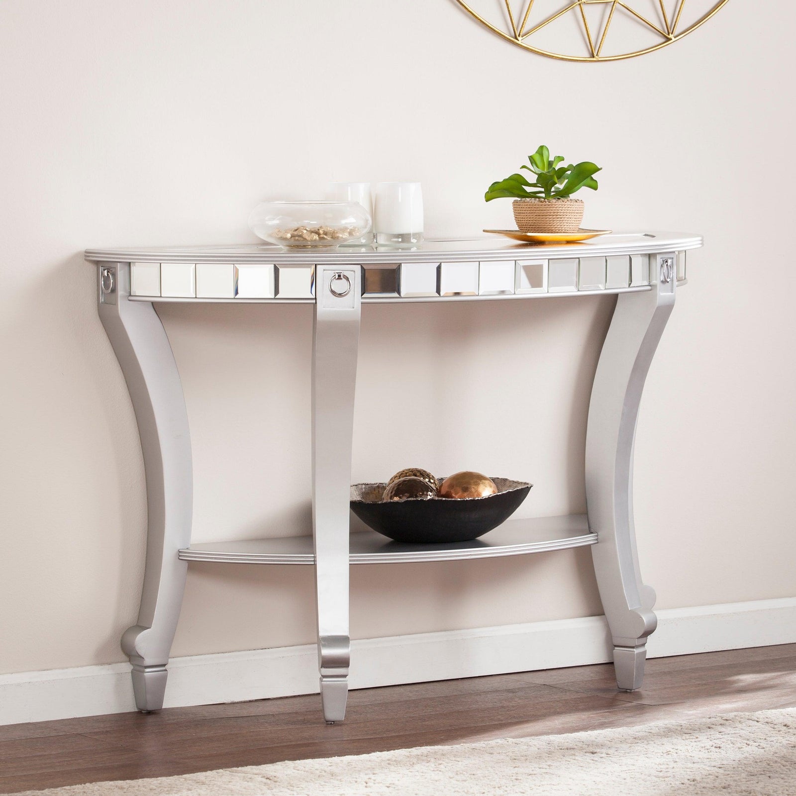 SEI Furniture Lindsay Mirrored Demilune Console Table CONSOLE TABLES