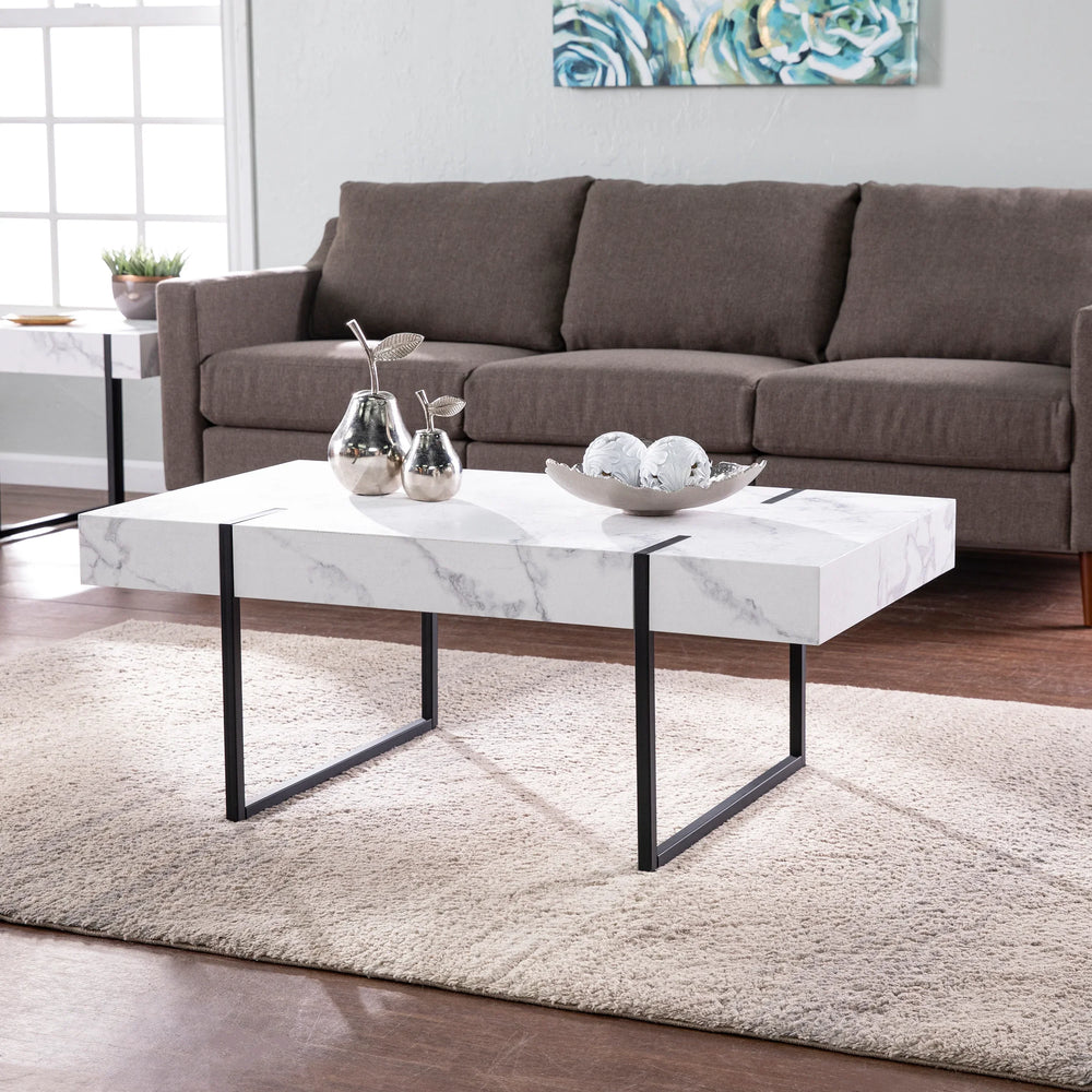 Rangley Modern Faux Marble Cocktail Table - AmericanHomeFurniture
