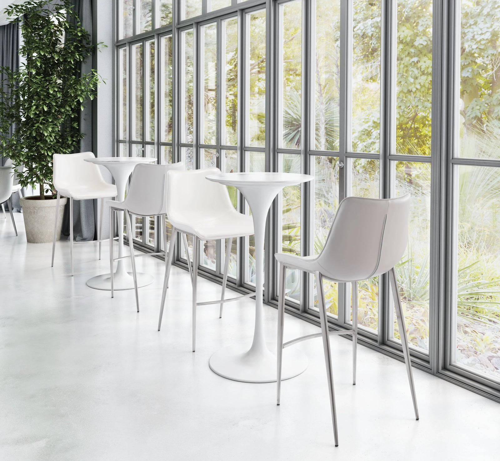Zuo Magnus Barstool (Set of 2) White & Silver BAR STOOLS + COUNTER STOOLS