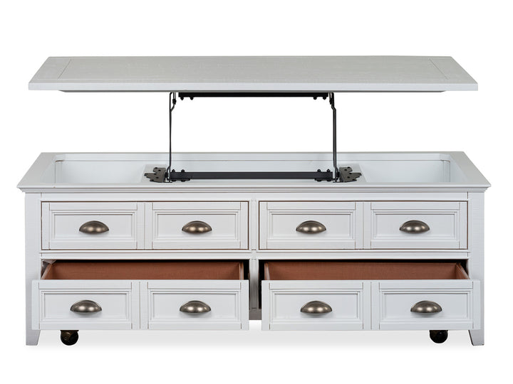 Heron Cove Chalk White Lift Top Storage Cocktail Table With Casters - T4400-50