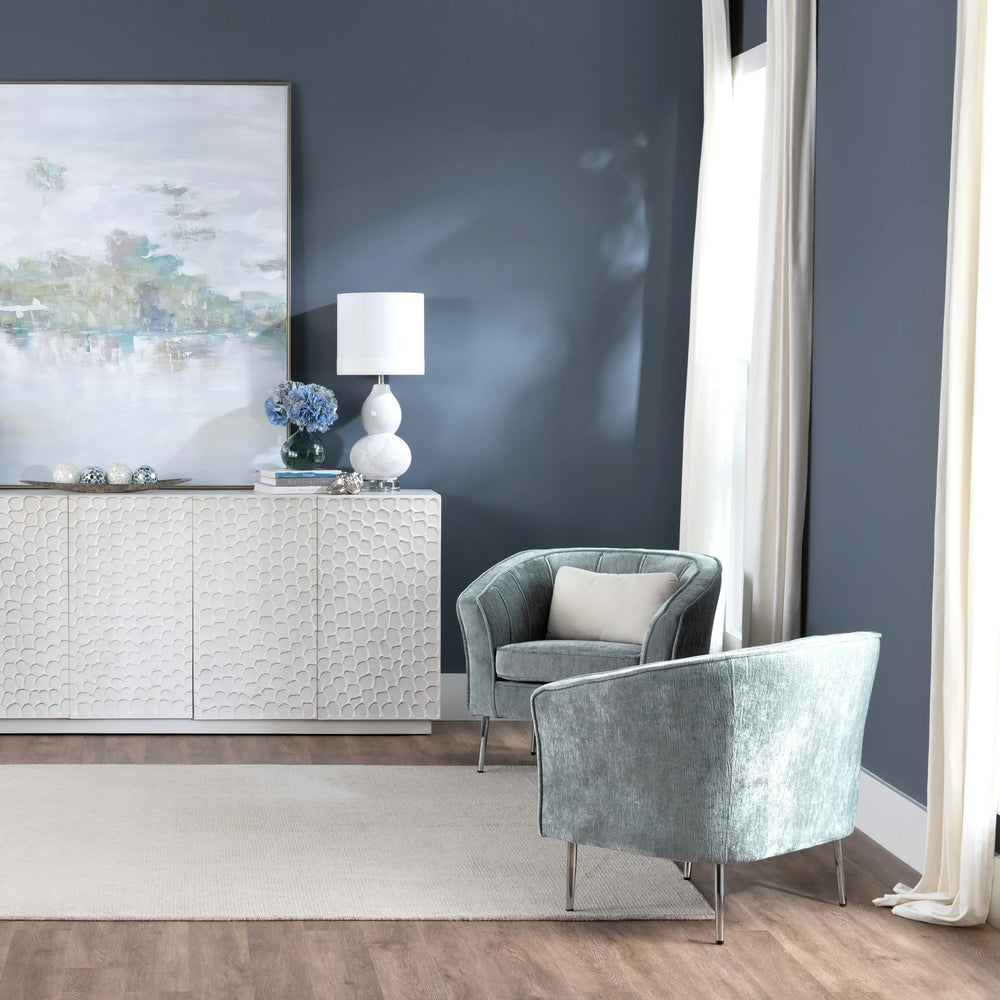 Seafoam Barrel Chair With Chrome Tapered Legs - AmericanHomeFurniture