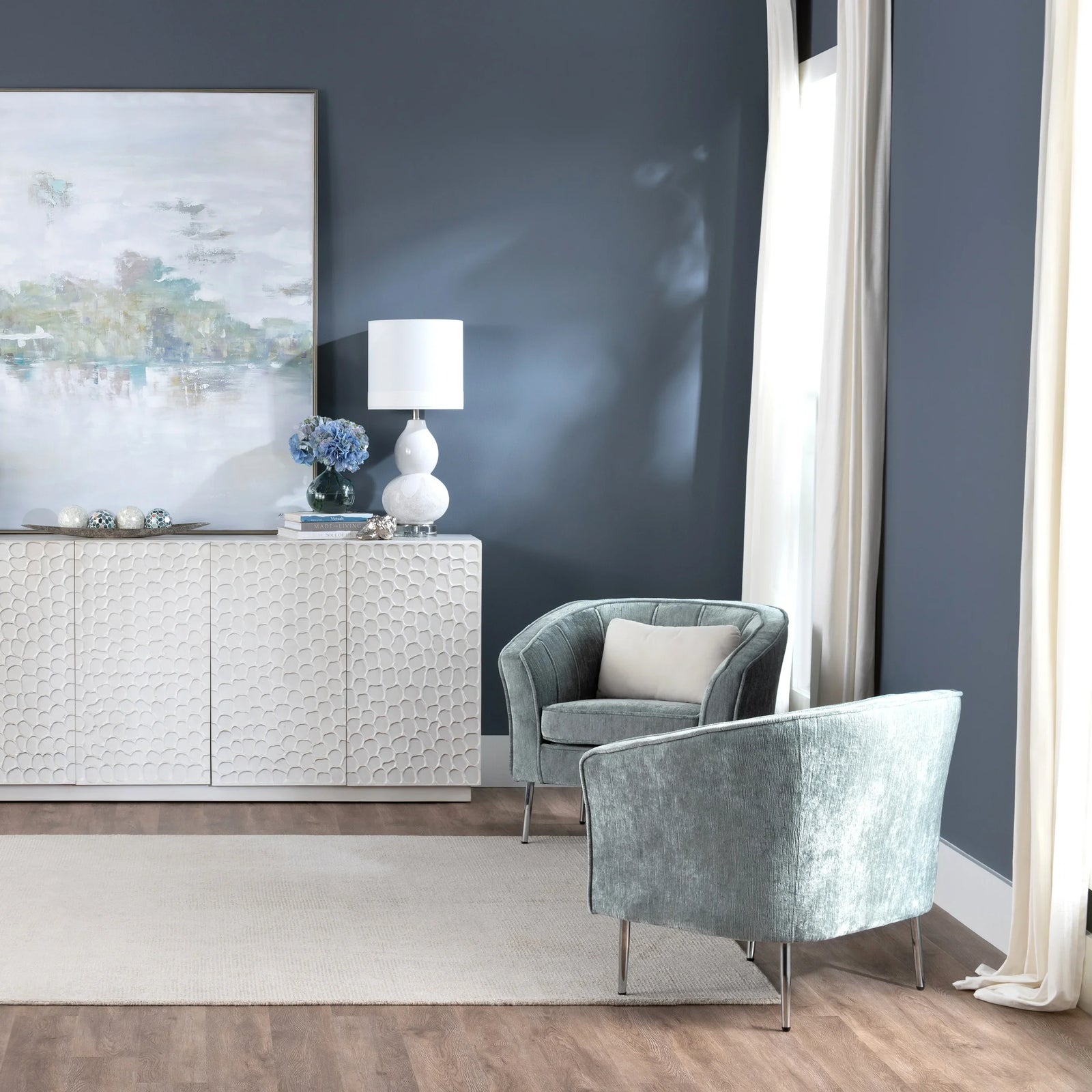 Crestview Collection Seafoam Barrel Chair With Chrome Tapered Legs Accent Chairs