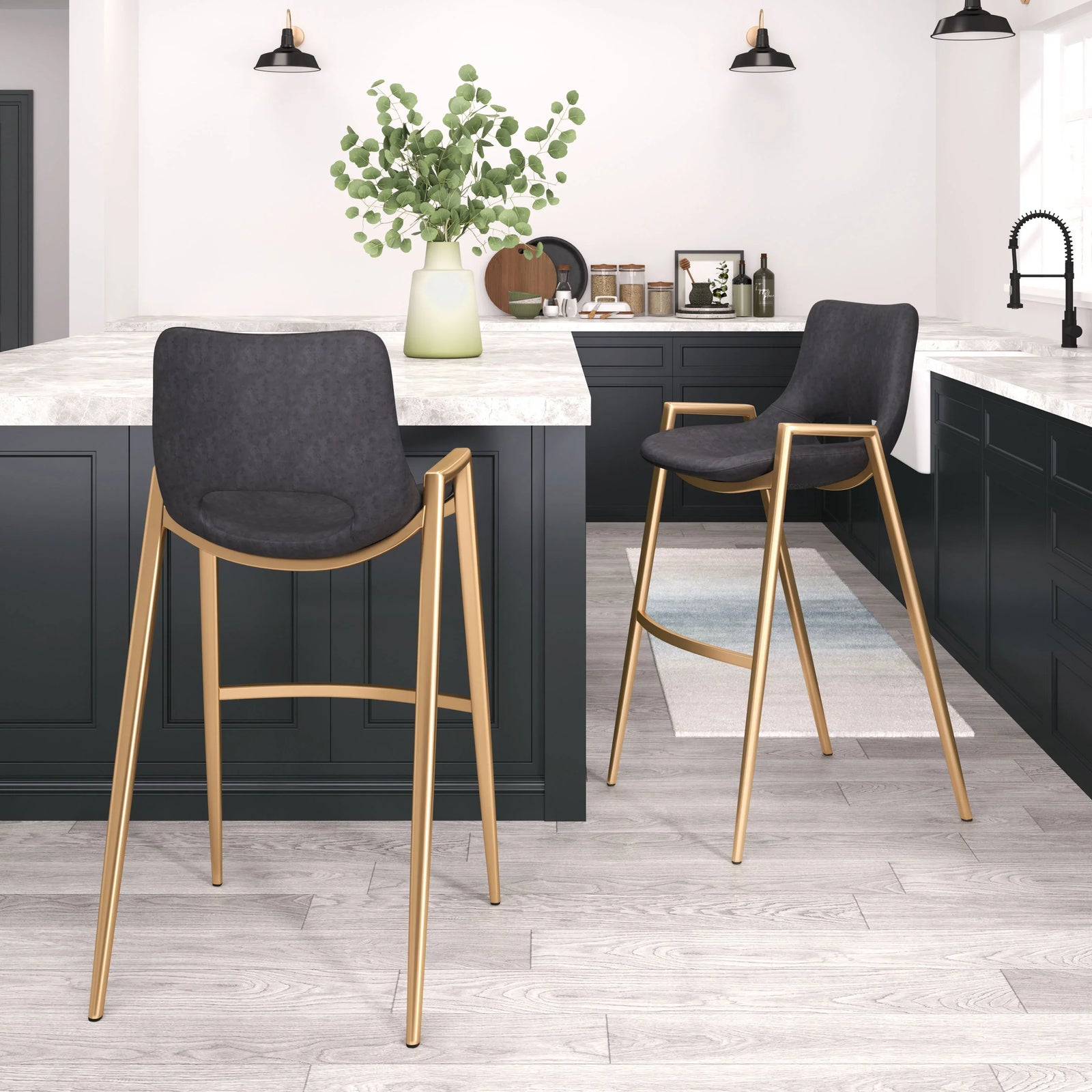 Zuo Desi Barstool (Set of 2) Black & Gold BAR STOOLS + COUNTER STOOLS