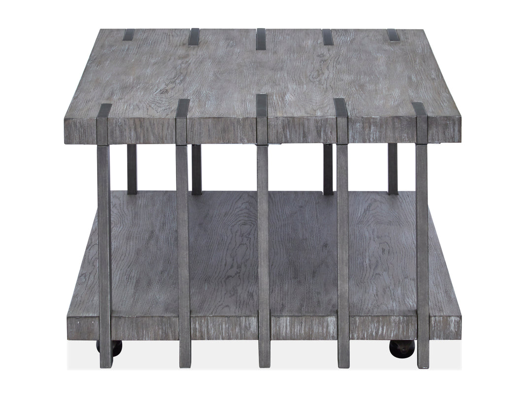 Eldridge Weathered Gravel And Satin Bronze Rectangular Cocktail Table With Casters - T4917-43