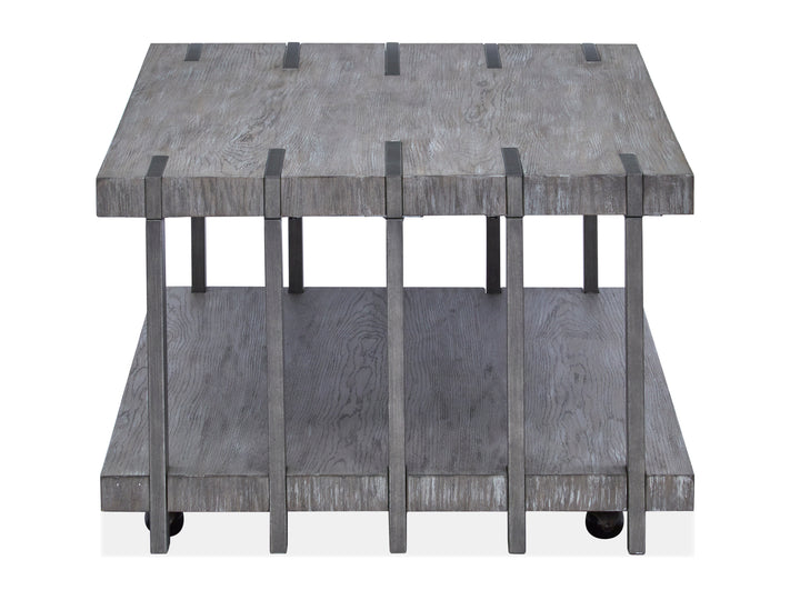 Eldridge Weathered Gravel And Satin Bronze Rectangular Cocktail Table With Casters - T4917-43