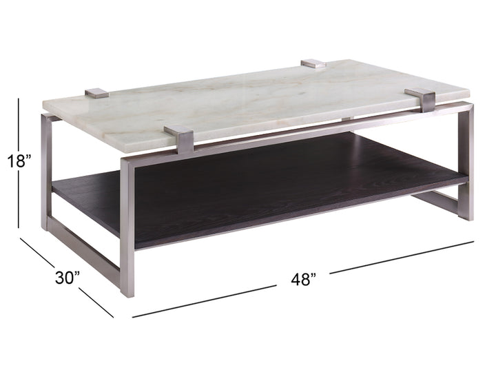 Paradox Pearl White And Roasted Almond And Brushed Platinum Rectangular Cocktail Table - T4852-43