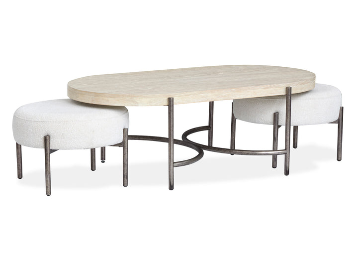 Jennings Edgecomb Grey And Weathered Antique Nickel Oval Cocktail Table With 2 Ottomans - T5927-47