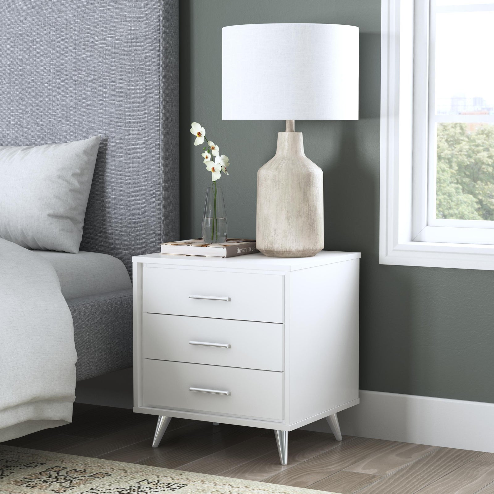 SEI Furniture Oren Nightstand with Drawers - White NIGHTSTANDS