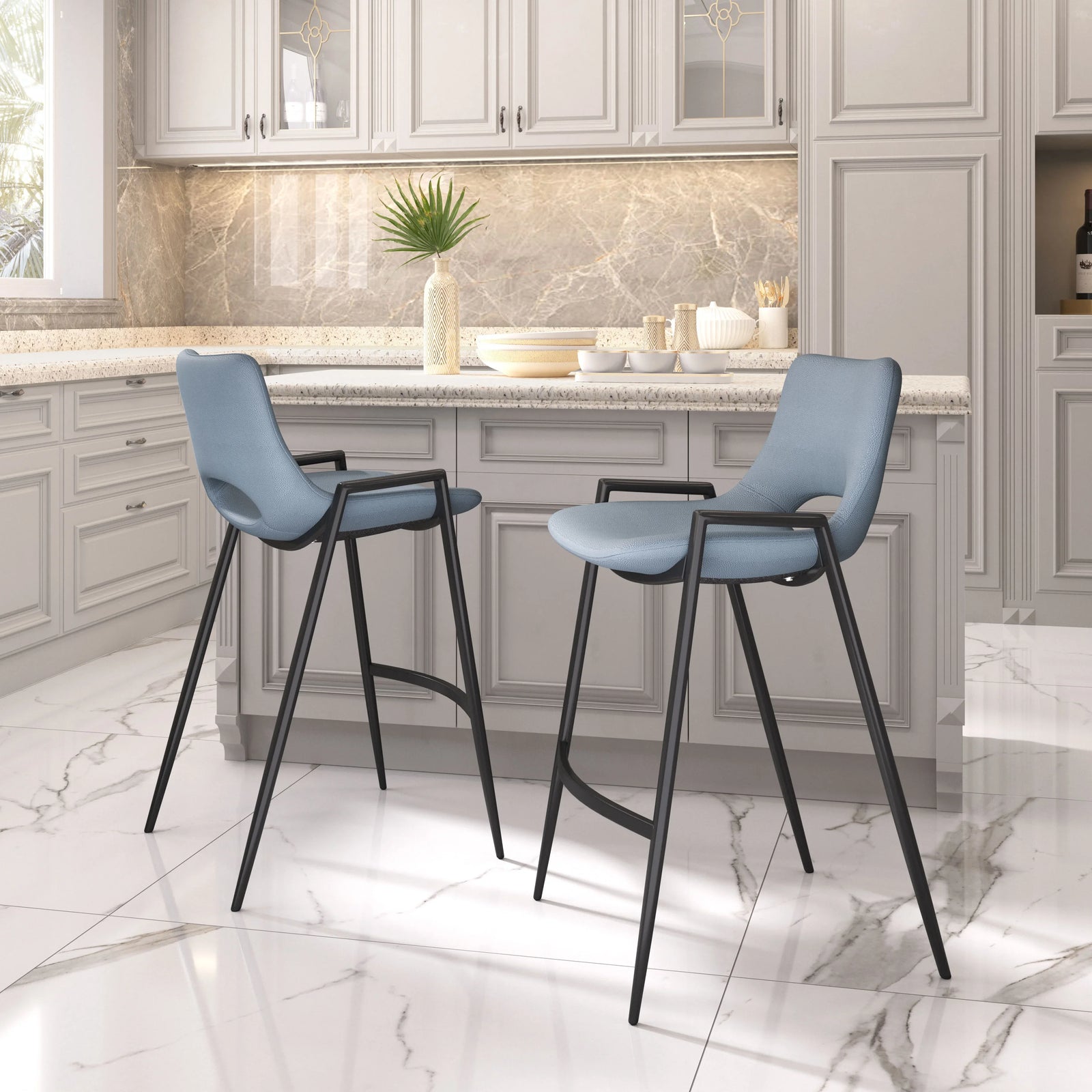 Zuo Desi Counter Stool (Set of 2) Azure Gray BAR STOOLS + COUNTER STOOLS