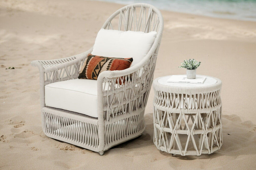 Dana End Table with Honed Carrara Marble Top - AmericanHomeFurniture