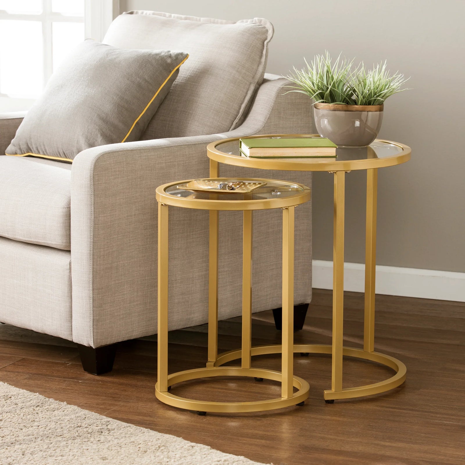 SEI Furniture Evelyn Glam Nesting Side Table 2pc Set – Gold ACCENT TABLES