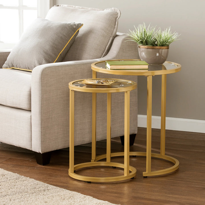 Evelyn Glam Nesting Side Table 2pc Set – Gold - AmericanHomeFurniture