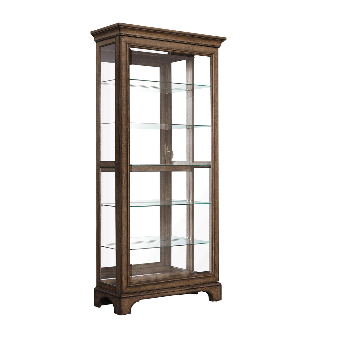 Traditional Sliding Door Curio with Glass Shelves and LED Light - AmericanHomeFurniture