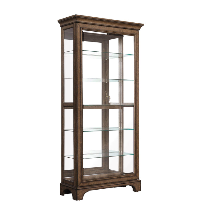 Traditional Sliding Door Curio with Glass Shelves and LED Light - AmericanHomeFurniture