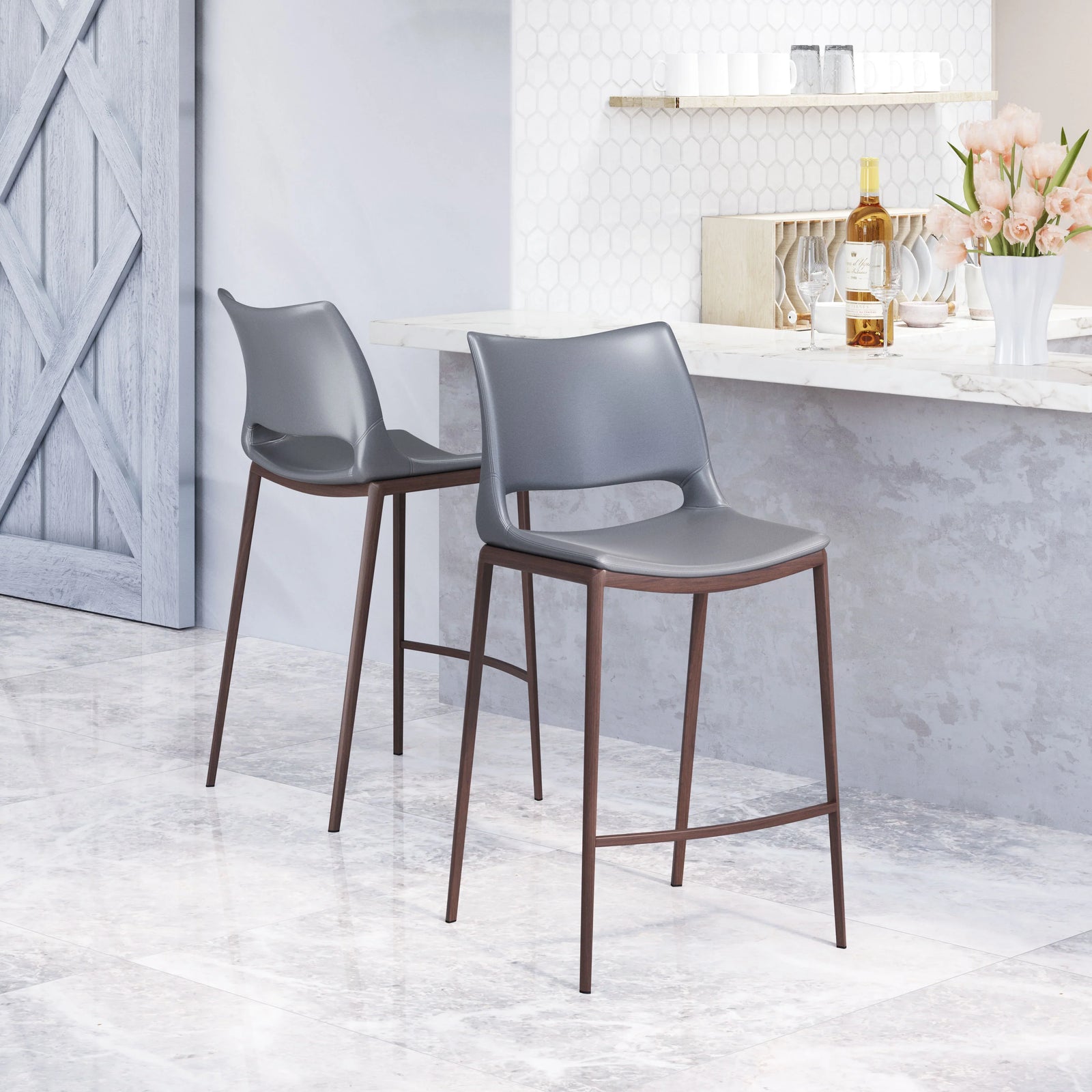 Zuo Ace Counter Stool (Set of 2) Dark Gray & Walnut BAR STOOLS + COUNTER STOOLS