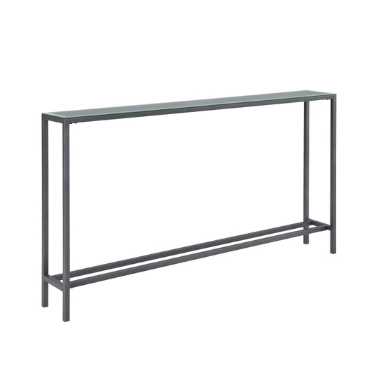 SEI Furniture Darrin Narrow Long Console Table w/ Mirrored Top – Gunmetal Gray CONSOLE TABLES