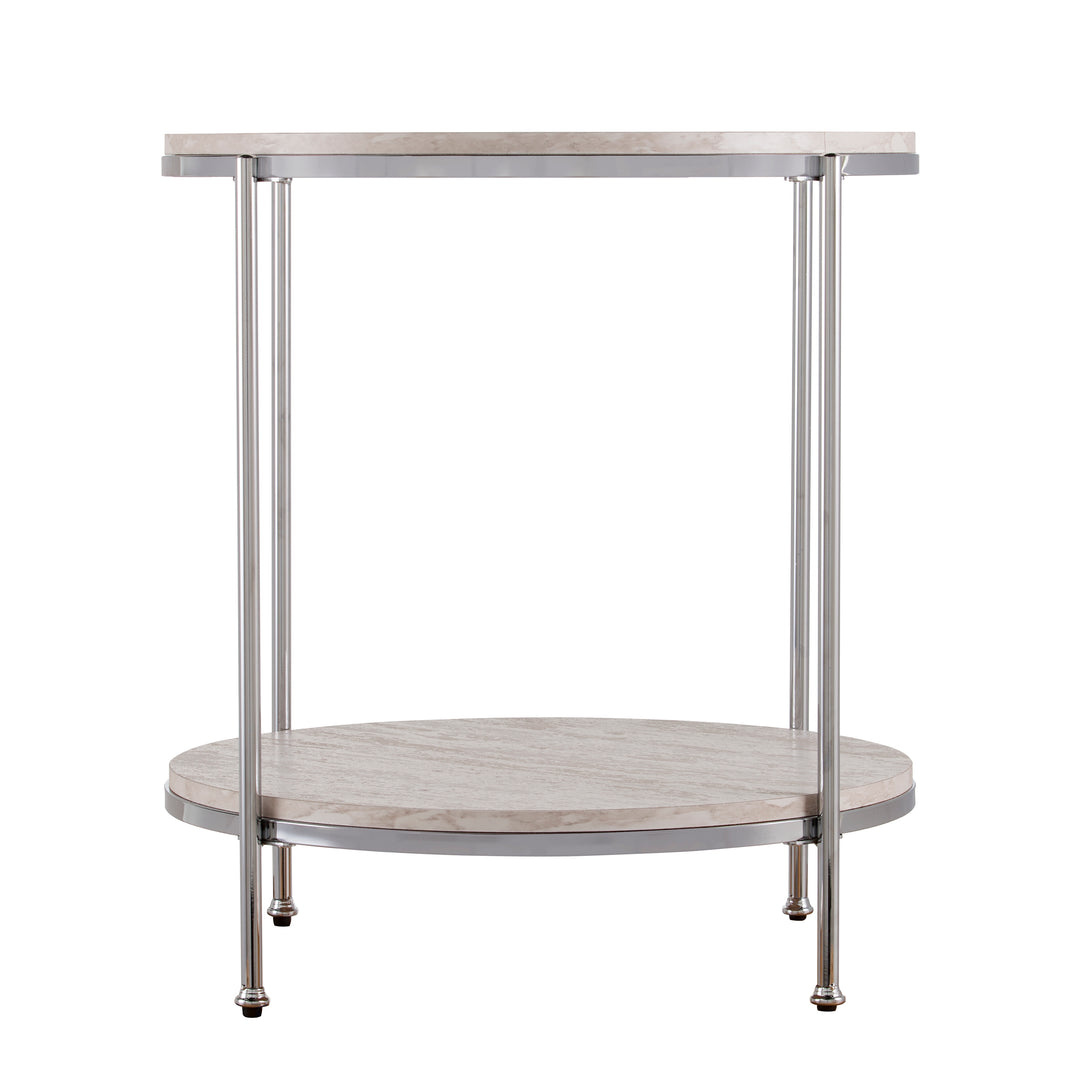 American Home Furniture | SEI Furniture - Silas Round Faux Stone End Table - Chrome