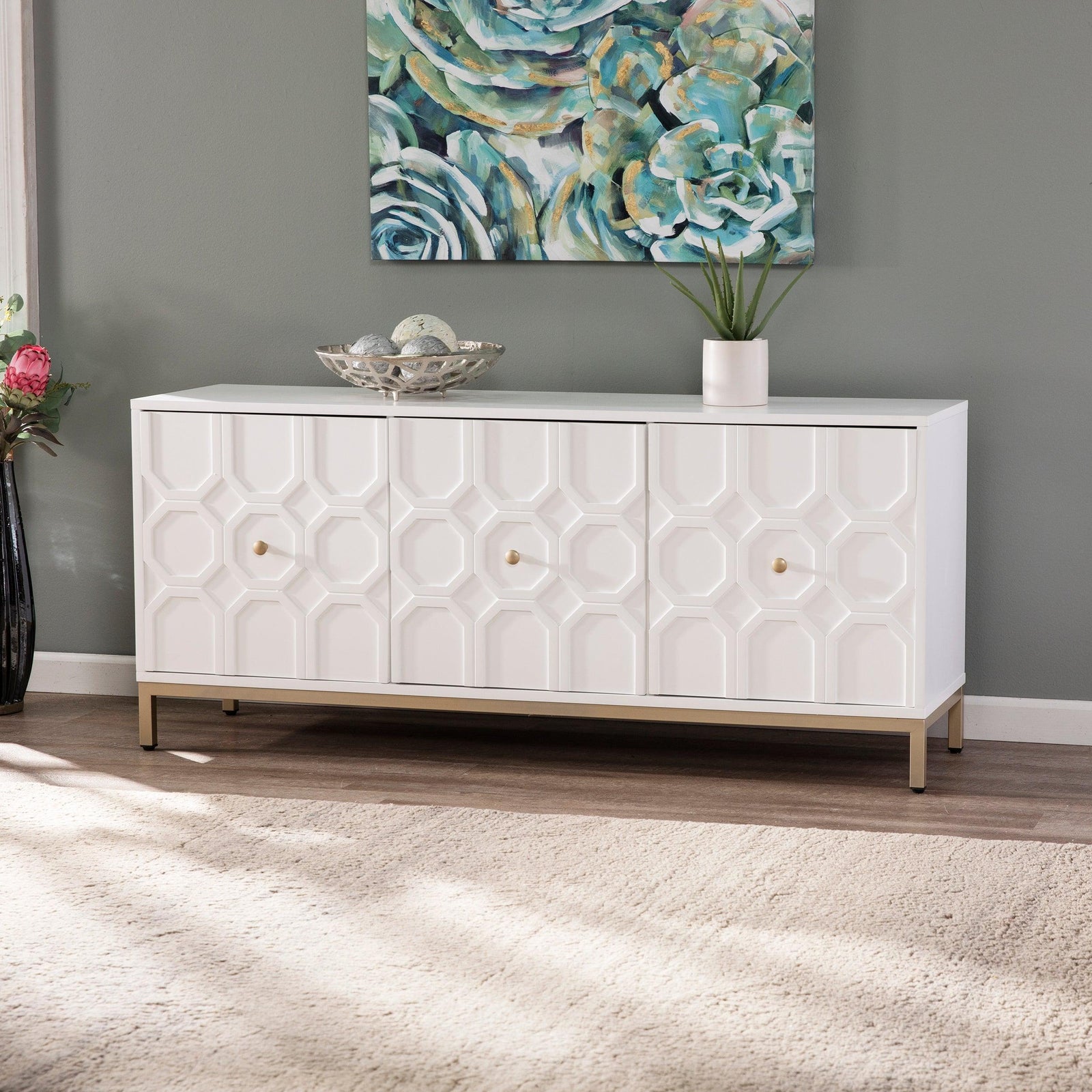 SEI Furniture Gramdlynn Antique White Three-Door Accent Cabinet CABINETS