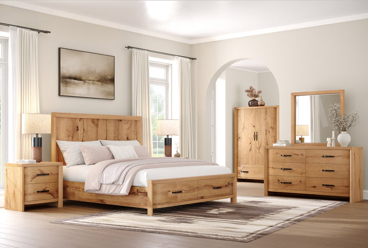 Laramie Honey Wheat King Panel Storage Bed - B6433-64A