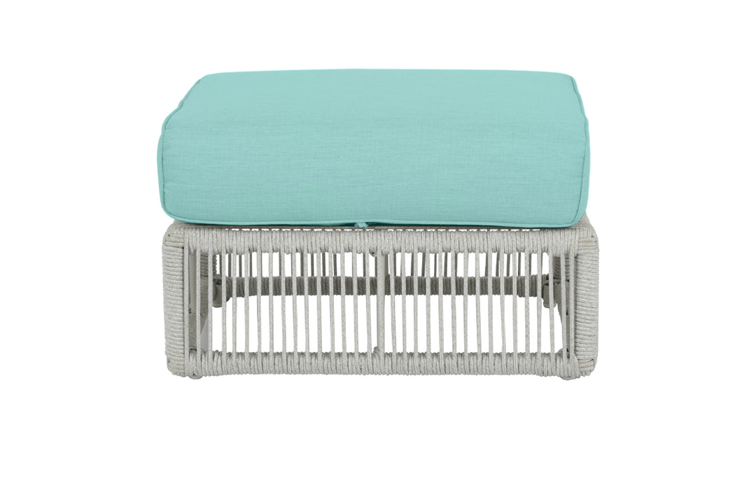 Miami Ottoman in Dupione Celeste w/ Self Welt
