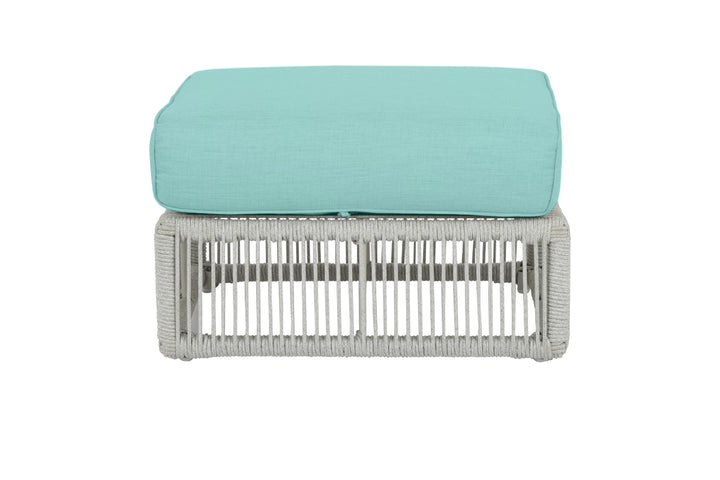 Miami Ottoman in Dupione Celeste w/ Self Welt