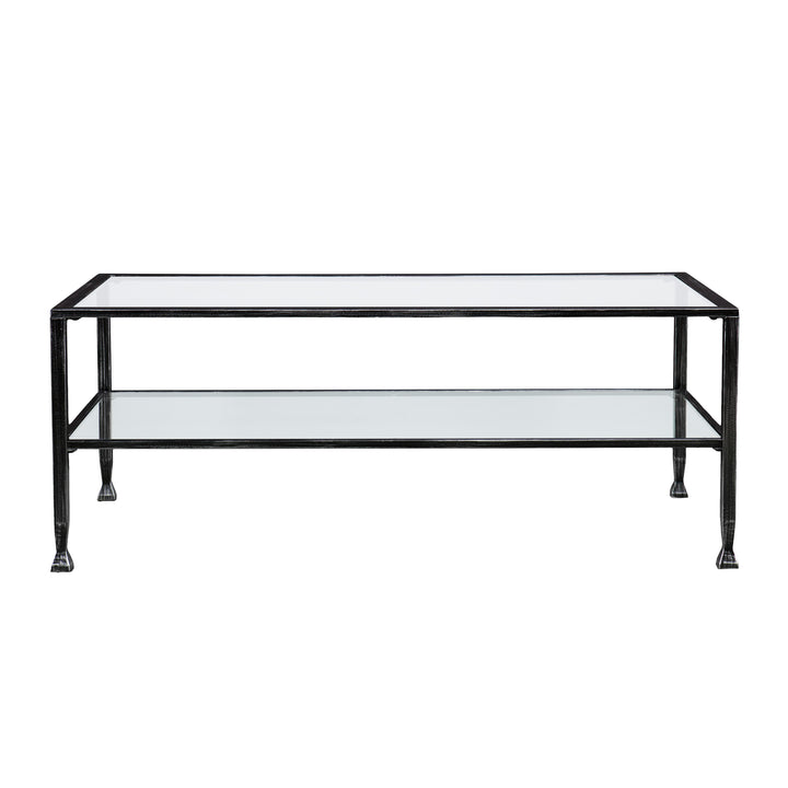 American Home Furniture | SEI Furniture - Jaymes Metal/Glass Rectangular Open Shelf Cocktail Table - Black