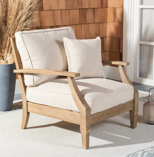 Safavieh Couture Martinique Wood Patio Armchair OUTDOOR CHAISE LOUNGES