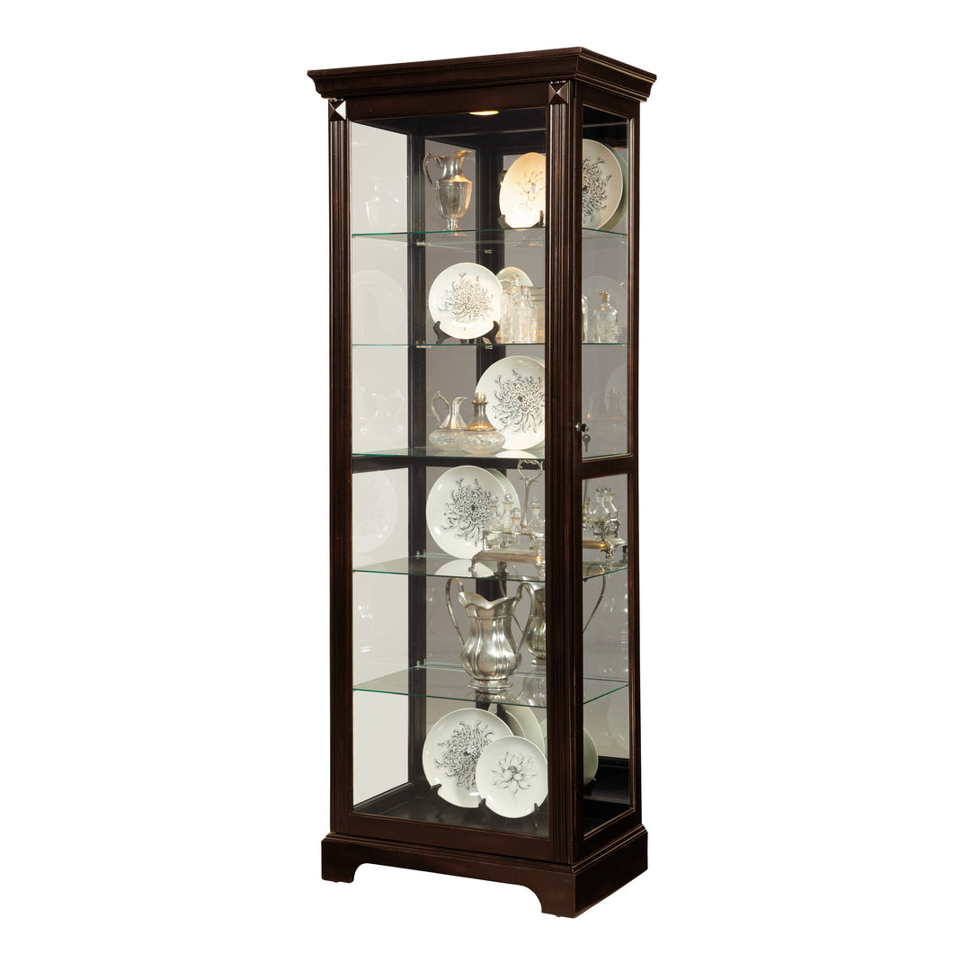 Curios Deep Cherry Brown Locking Slide Door 5 Shelf Curio Cabinet - 21459