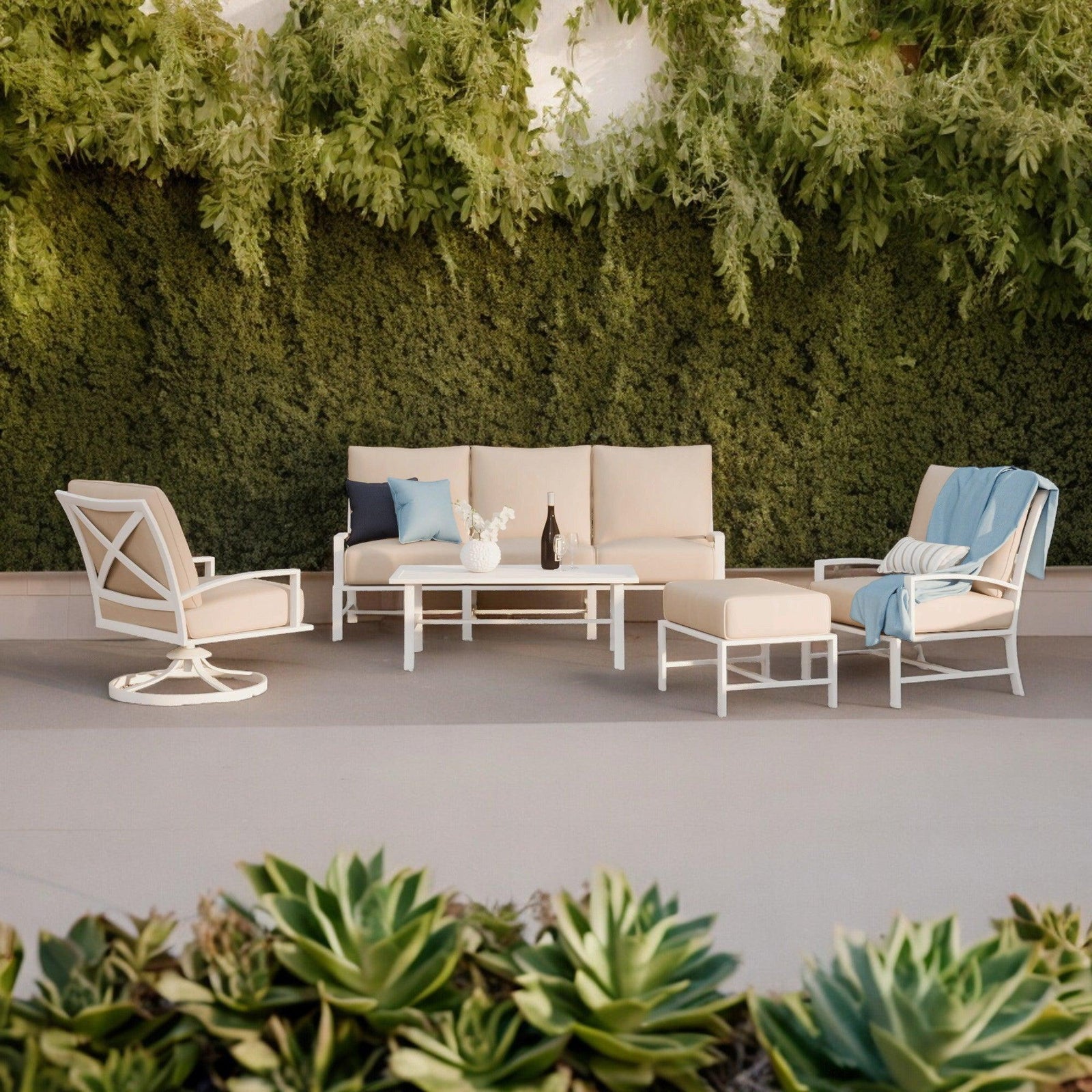 American Home Furniture | Sunset West - Bristol Ottoman in Canvas Flax w/ Self Welt
