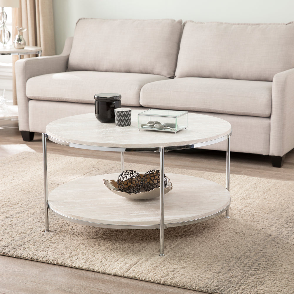 American Home Furniture | SEI Furniture - Silas Round Faux Stone Cocktail Table