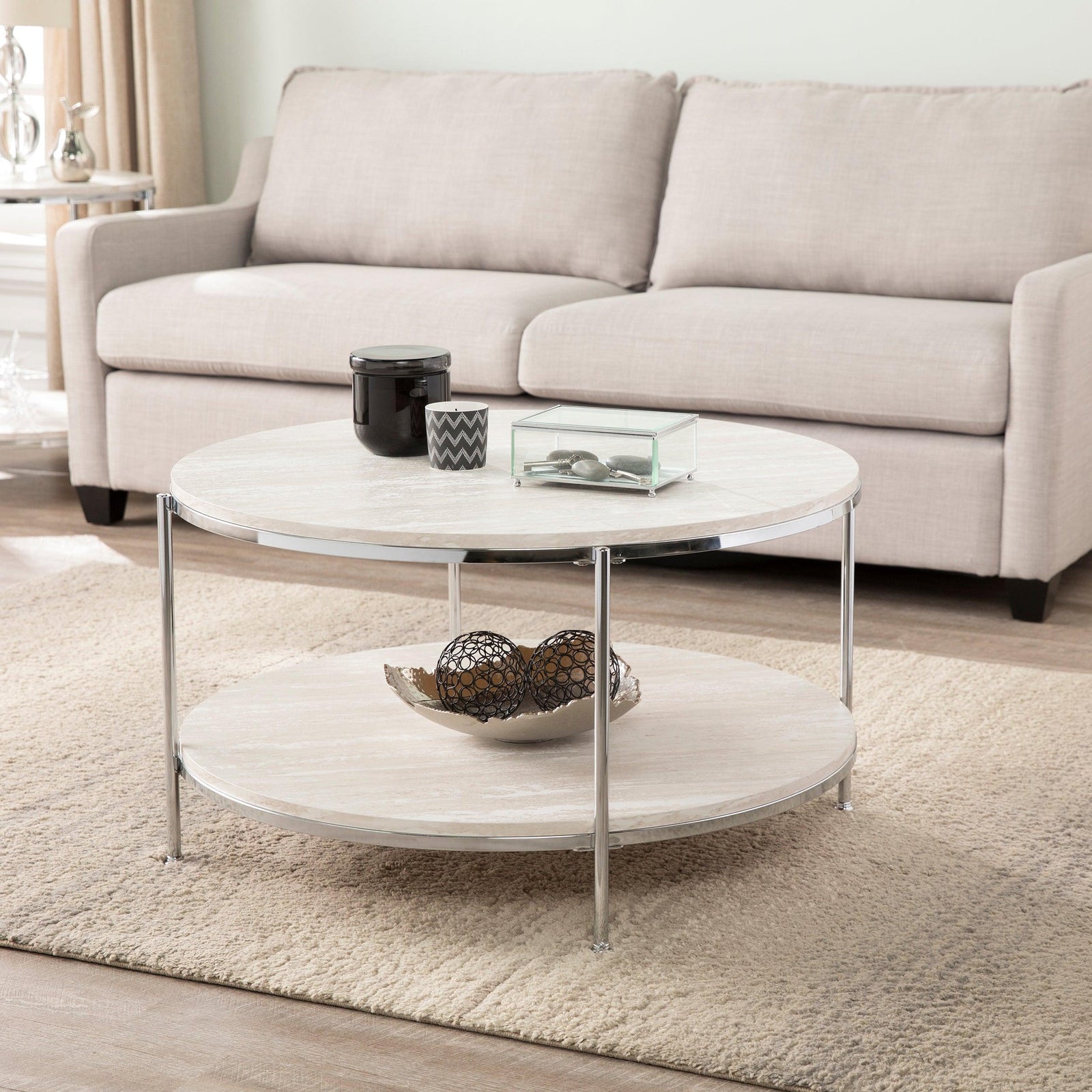 SEI Furniture Silas Round Faux Stone Cocktail Table COFFEE TABLES