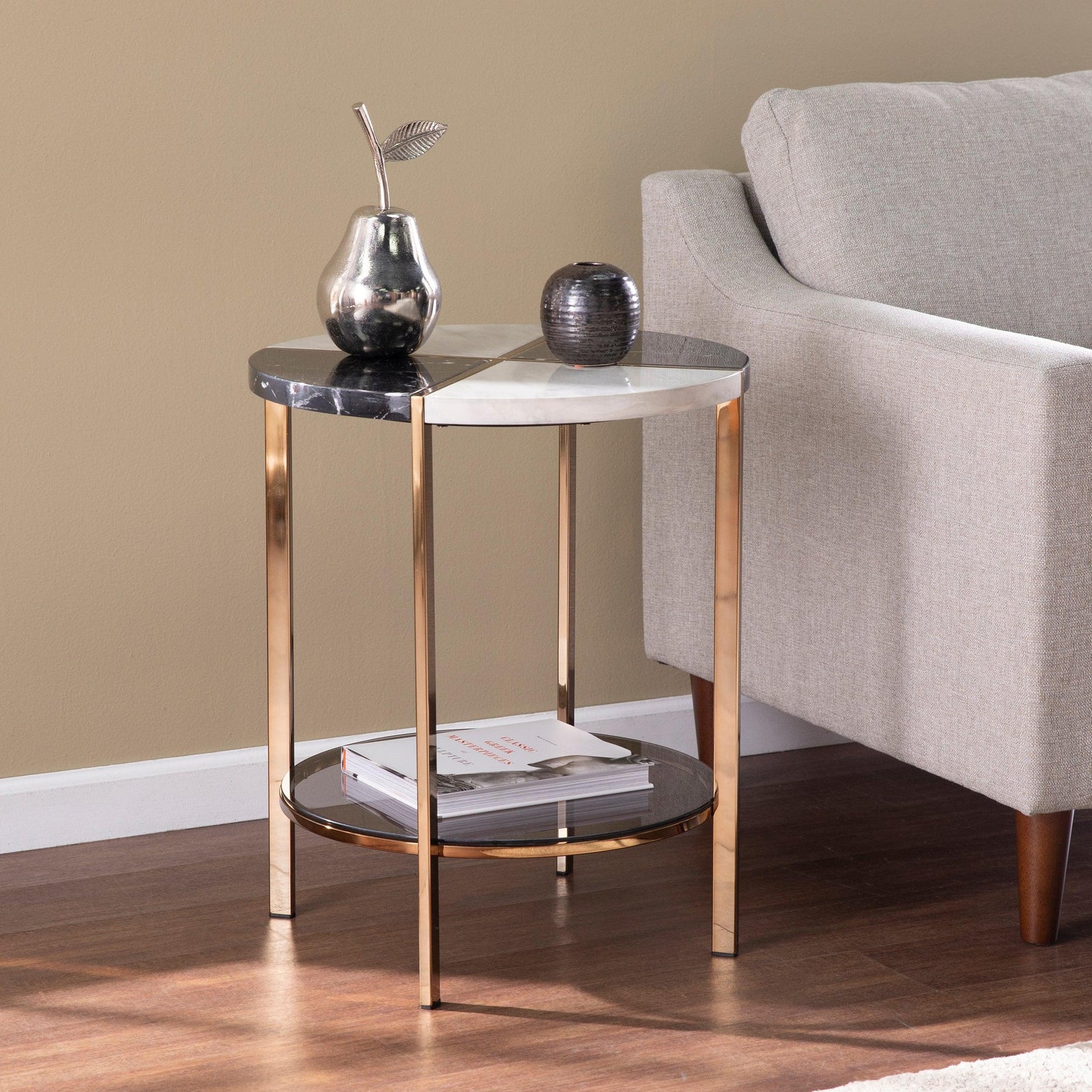 SEI Furniture Cortinada Round Faux Marble End Table ACCENT TABLES
