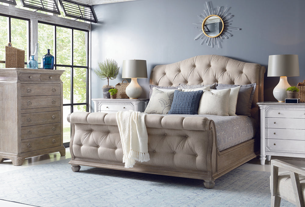 American Home Furniture | A.R.T. Furniture - Summer Creek Shoals Upholstered Tufted Sleigh Bed