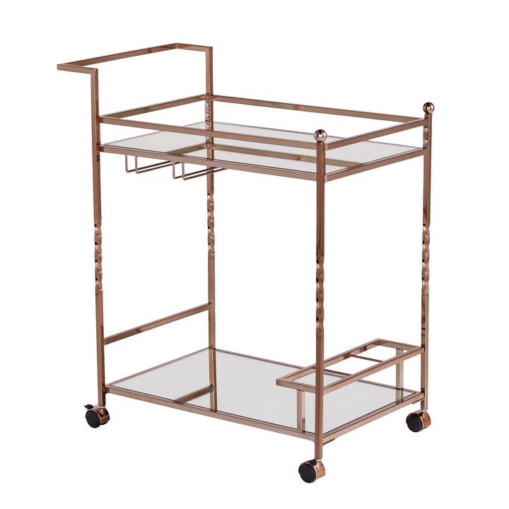 Ivers Metal Mirrored Bar Cart - Champagne - AmericanHomeFurniture
