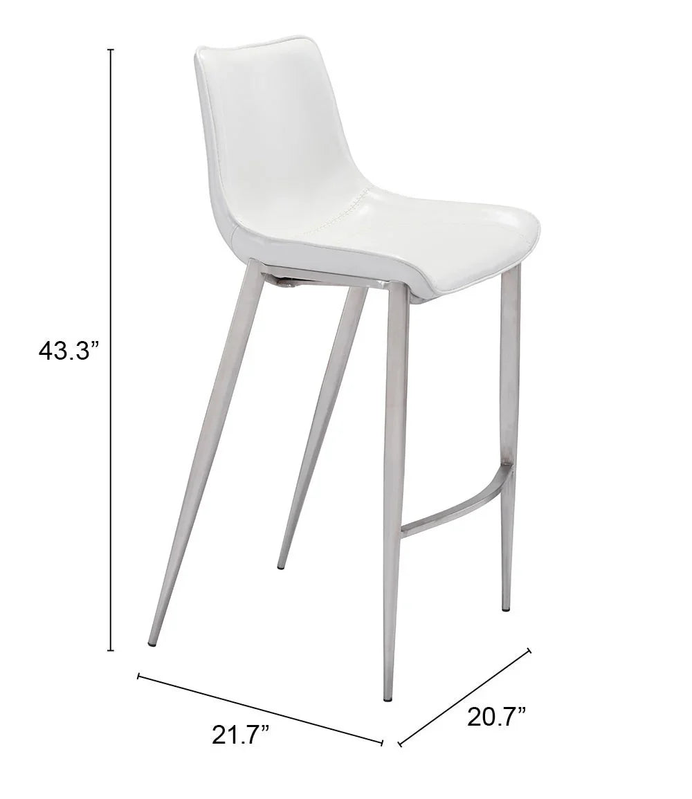 Magnus Barstool (Set of 2) White & Silver - AmericanHomeFurniture