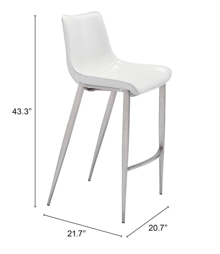 Magnus Barstool (Set of 2) White & Silver - AmericanHomeFurniture