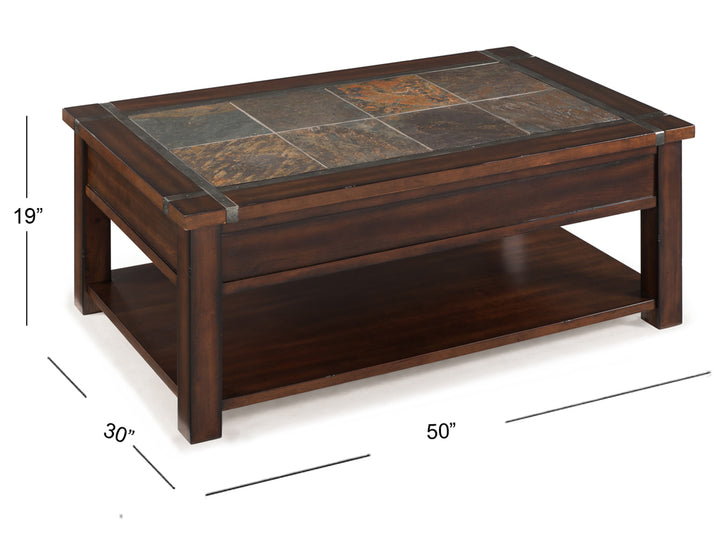 Roanoke Cherry And Slate Rectangular Lift Top Cocktail Table With Casters - T2615-50